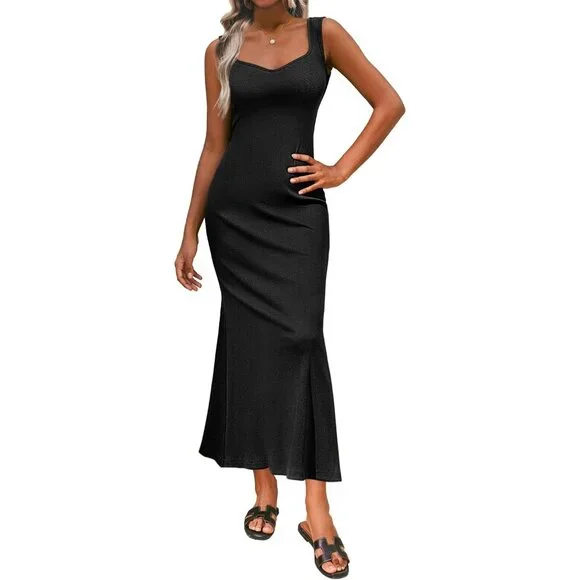 white christmas dresses Women's Sleeveless Cotton Blend Rib Jersey Maxi Dress – Letay Store main image 1